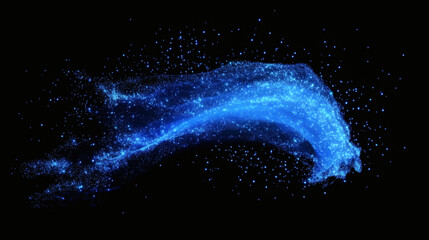 Realistic vector illustration of abstract neon blue waves with sparkles. Magic power, light speed effect design