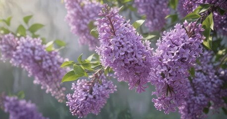 Fototapeta premium Delicate purple lilac blossoms, soft spring background, close-up, floral pattern, light