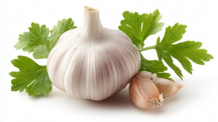 Fresh Whole Head of Garlic, Cloves, and Parsley - Culinary Essentials for Savory Dishes