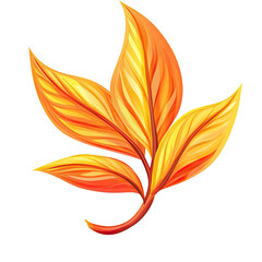 Obraz premium Three vibrant autumn leaves, orange and yellow hues, intricately detailed, stem curled