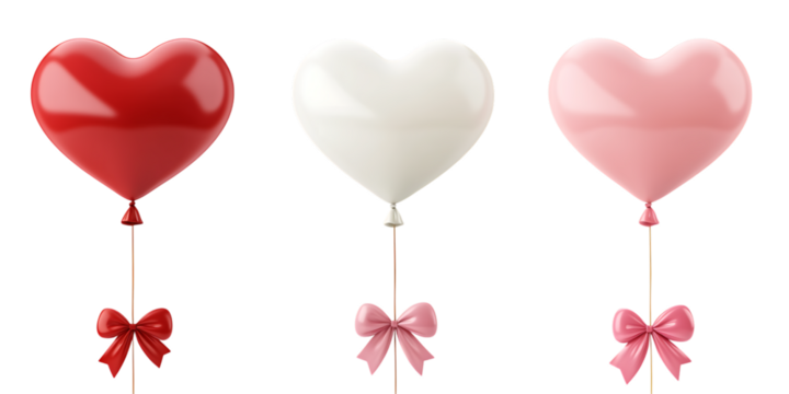 Three heart shaped balloons with bows