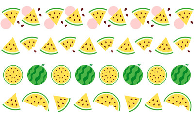 Summer watermelon border illustration set, Food illustration, Tropical fruit image for poster, flyer, greeting postcard, invitation. 