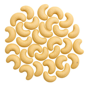 Cashew nuts arranged in a circle on black background healthy snack food
