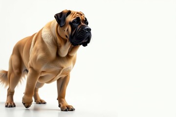 Fototapeta premium Majestic mastiff, powerful stance, white background, breed, canine photography, furry