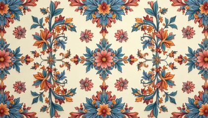 Intricate floral damask pattern in muted tones, fabric, background, floral