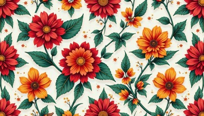 Intricate floral textile design, repeating seamlessly , textile design, seamless, seamless pattern