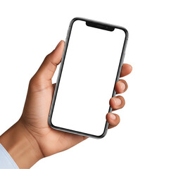 Hand holding Smartphone for communication and technology use  a PNG background	.	