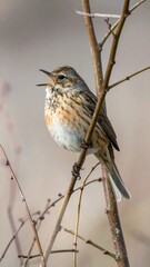 Single Bird Perched on Branch Singing Gentle Melody in Quiet Space
