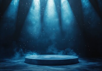 Dark stage with spotlights and smoke