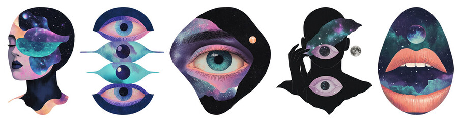 PNG An eye illustration galaxy accessories transparent background.