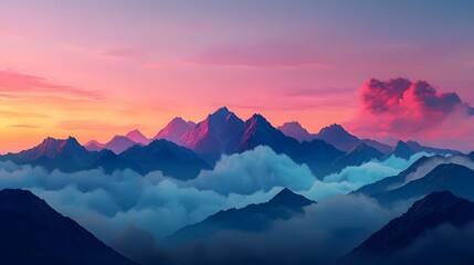 Majestic mountain peaks at sunset