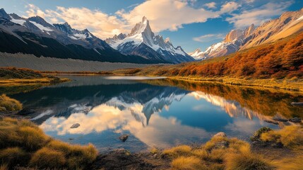 Majestic Mountain Reflection in Autumnal Lake