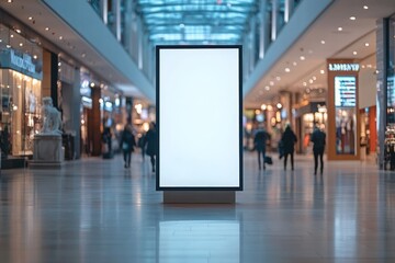 Blank billboard in a bustling shopping mall