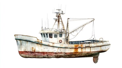 Fishing boat watercolor illustration isolated on transparent

