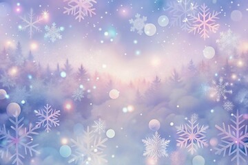 Soft Pastel Winter Holiday Background with Snowflakes