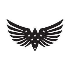 Wing shaped USA flag forming eagle silhouette on white background