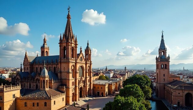 Seville Cathedral, Giralda tower, Alc?zar palace, intricate details , history, stone