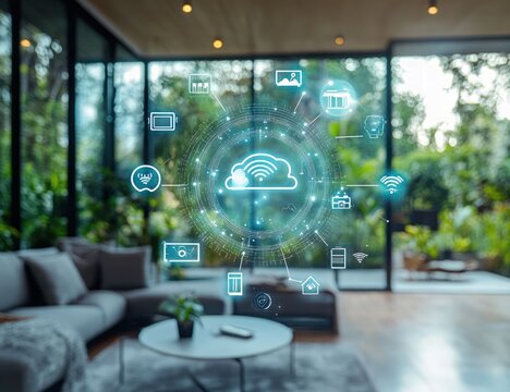 Smart home technology concept  Modern living space with connected devices
