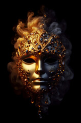 Venetian carnival mask gold with smoke on black masquerade theater vertical