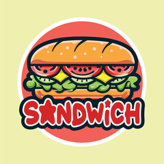Fullcolor Cartoon Sub Sandwich Logo Design with Circle Background