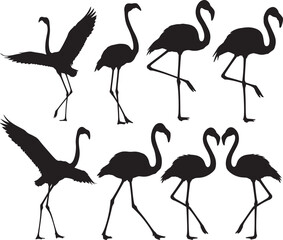 Flamingo standing pose silhouette vector illustration