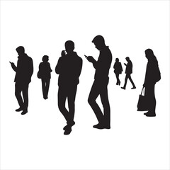Fototapeta premium Black Vector Silhouettes of People Standing in Casual and Neutral Poses