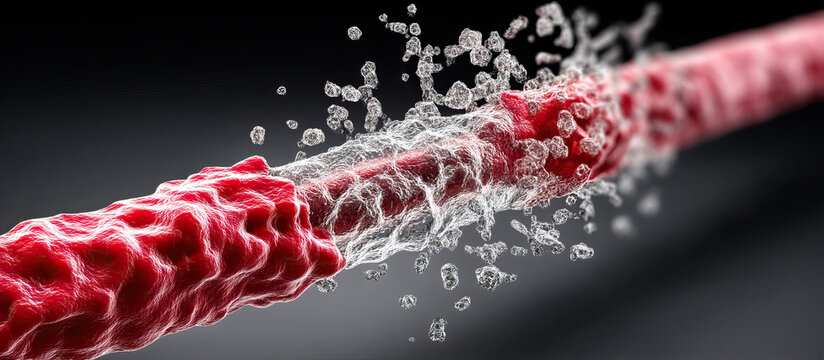 Hyperlipidemia concept showing artery with plaque buildup and blood flow disruption in detailed medical illustration