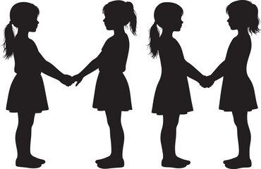 Happy children friends silhouette vector illustration