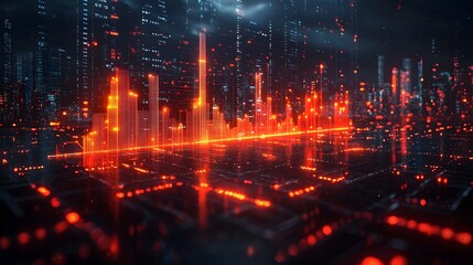 Futuristic digital finance dashboard with warning alerts and rapidly declining GDP