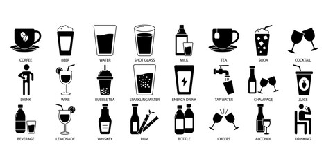 Drinks icons set . Drinks pack symbol vector elements for infographic web