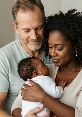 Happy family holding newborn baby