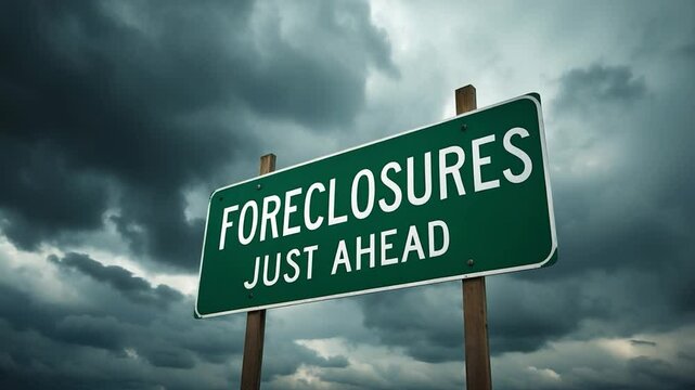 Foreclosure Signs Under Dramatic Clouds and Sky