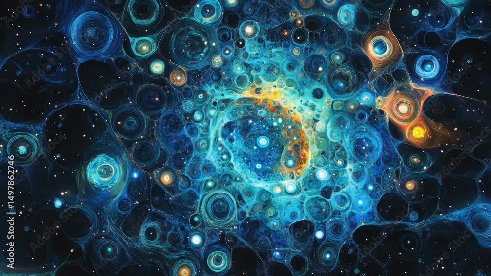 Poster a beautiful celestial scene with a bright blue spiral and shining stars in the background