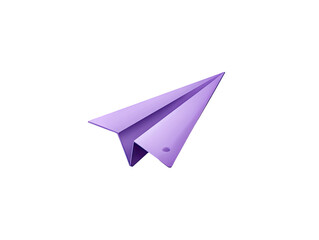 Naklejka premium A digitally rendered image of a lavender-colored paper airplane in flight, slightly angled, with subtle shading suggesting depth and texture. A small hole is visible near the tail