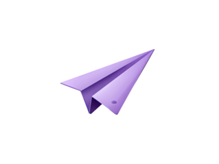 A digitally rendered image of a lavender-colored paper airplane in flight, slightly angled, with subtle shading suggesting depth and texture.  A small hole is visible near the tail