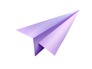 A digitally rendered lavender-colored paper airplane, sharply folded with subtle shading and highlights, suggesting a three-dimensional form against a black background