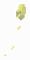 Saint Vincent and the Grenadines dotted map. Digital style map of the country on white background. Saint Vincent and the Grenadines shape with circle dots. Colored dots style. Large size circles.