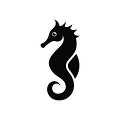 a minimalist black filled vector illustration of a seahorse .eps