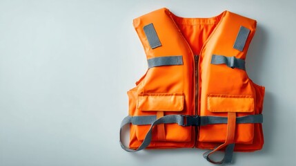 Bright Orange Life Jacket for Safety Gear on Light Background
