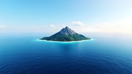 Serene tropical island with majestic mountain in the middle of the ocean