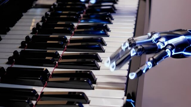 Futuristic Scene of AI Robot Playing Piano Automatically