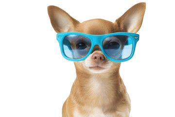 Cute Chihuahua Wearing Big Blue Sunglasses White Background Transparent Background