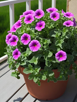 Kwiaty Supertunia Vista - odmiana Silverberry i Bubblegum. Dekoracja na taras i balkon.