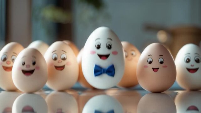 Humorous eggs featuring faces and expressions.