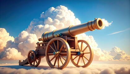 Beautiful Cannon Sculpture Emerging from Ephemeral Clouds in Sky