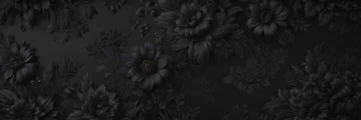 Luxurious black floral wallpaper, classy design with intricate details , home, sophisticated, shadow