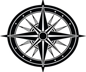 Nautical compass rose star design black white graphic