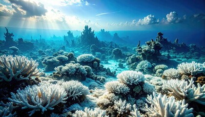 Naklejka premium Coral Reef Destruction and Ecological Impact of Bleaching Events
