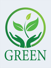 Eco Hand Holding Leaves in Green Circle