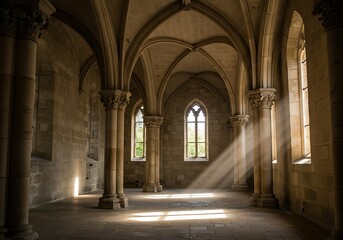 Obraz premium Interior view of a cathedral with light streaming in